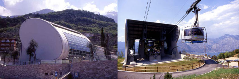 Le nouveau Télépérique de Malcesine Monte Baldo, à première vue pour les formes futuristes de ses stations sont des bâtiments avec des lignes pures et architecturales, où l'acier, l'aluminium, le verre et la pierre sont combinées pour améliorer la luminosité et la transparence des espaces intérieurs et de se fondre harmonieusement dans l'environnement externe .